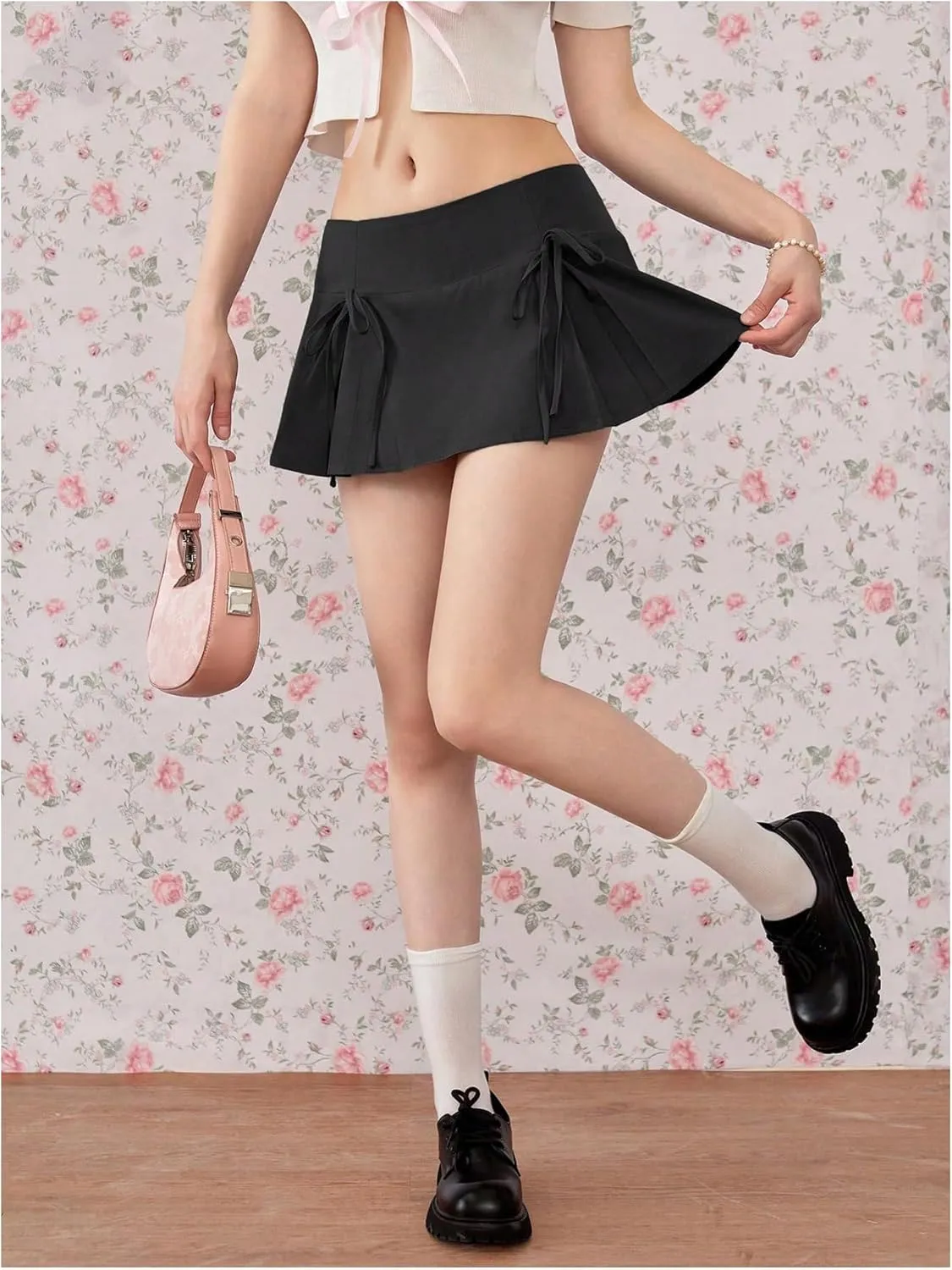 MakeMeChic Women's Y2k Skirts Summer Bowknot Pleated Skirt A Line Preppy Mini Skirts