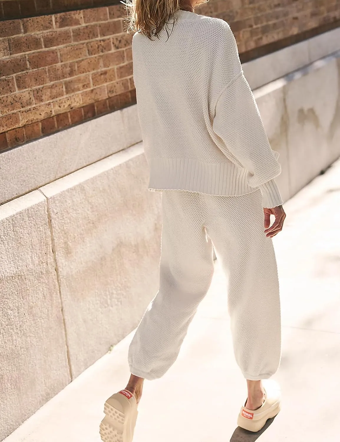 Matching Lounge Sets for Women Waffle Knit Cardigan and High Waist Pants Sets Casual Loungewear Sweater Sets Fall