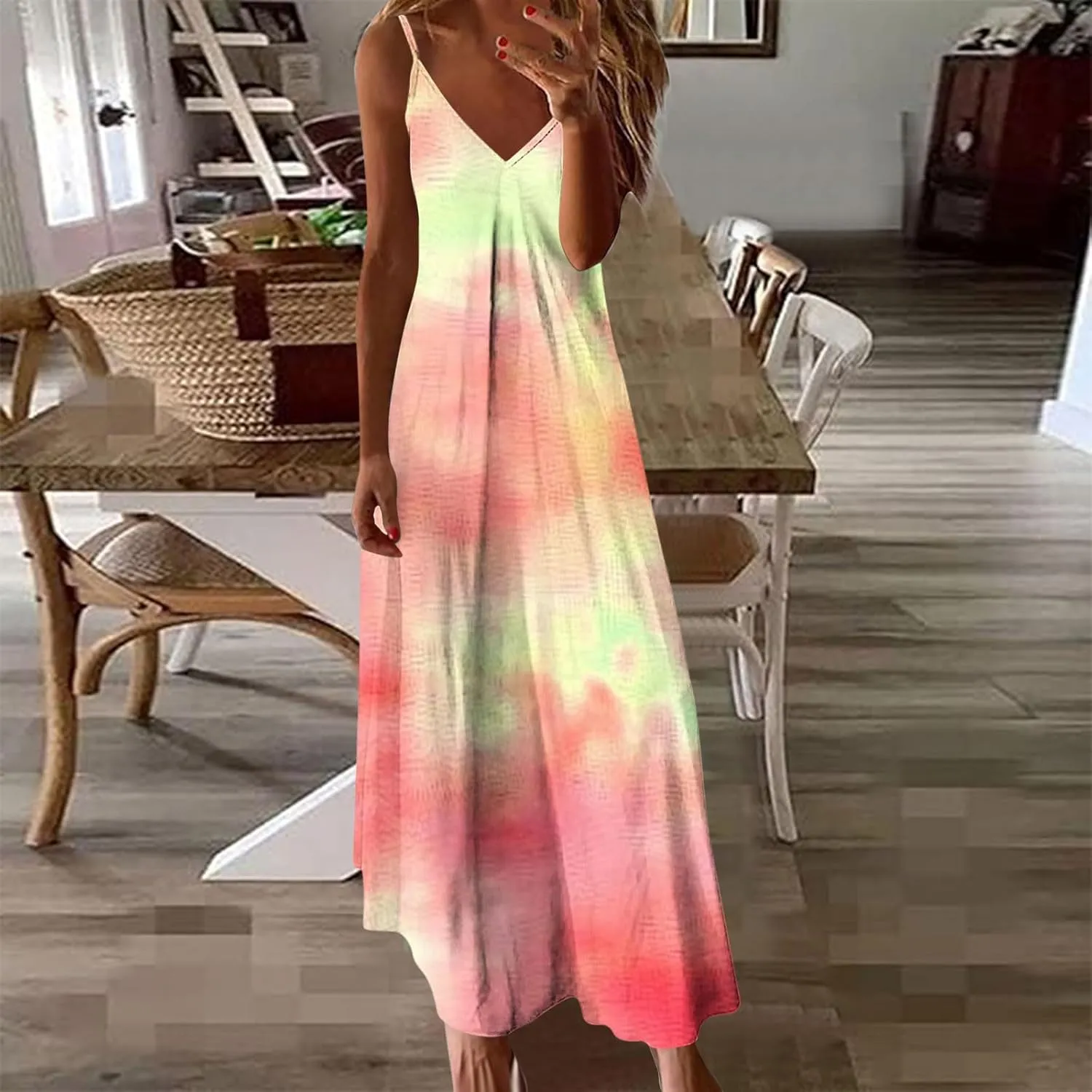 Maxi Dresses for Women 2025 Plus Size Sleeveless Spaghetti Strap Beach Boho Dress Flowy Long Dresses