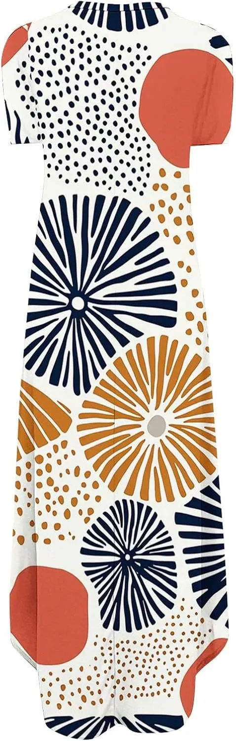 Maxi Dresses for Women 2025 Short Sleeve Casual Flowy Flowy Long Dress Beach Vocation Shift Dress