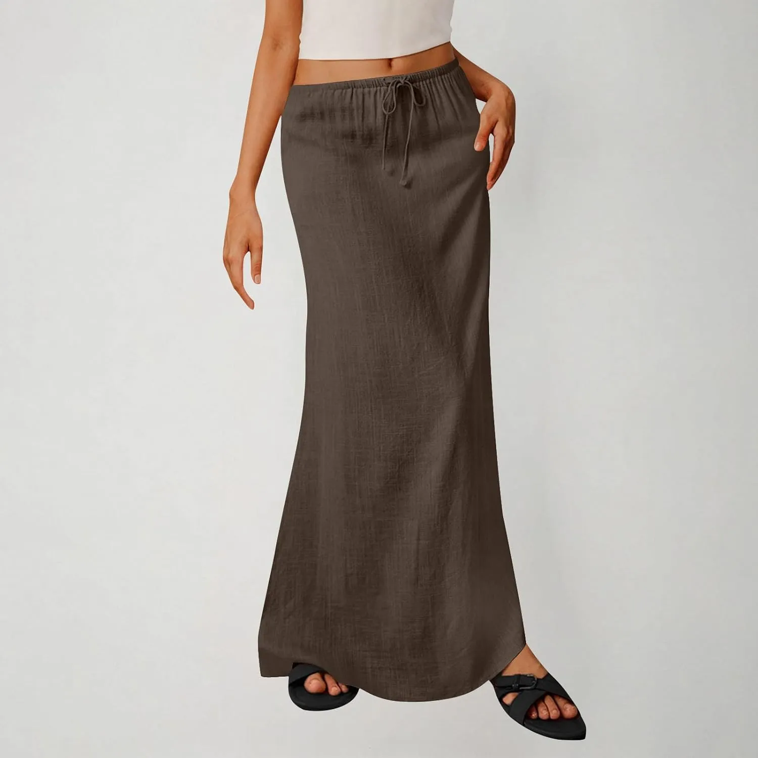 Maxi Skirts for Women 2025 Summer Boho Flowy Skirt Comfy Drawstring Elastic Waist Beach Vacation Long Skirts