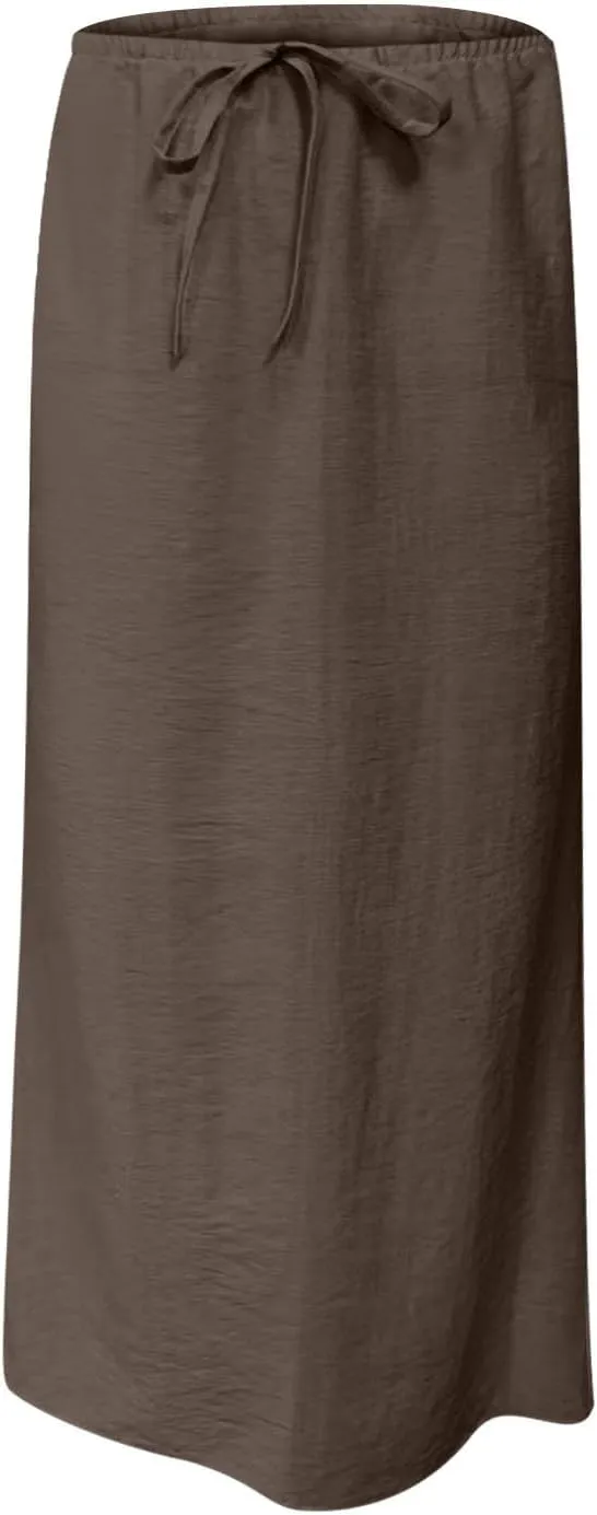 Maxi Skirts for Women 2025 Summer Boho Flowy Skirt Comfy Drawstring Elastic Waist Beach Vacation Long Skirts
