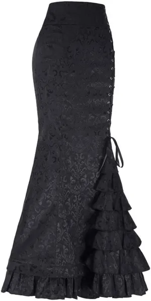 Maxi Skirts for Women Steampunk Renaissance Gothic Medieval Lace Up Tiered Ruffle Fishtail Pencil Bodycon Long Skirt