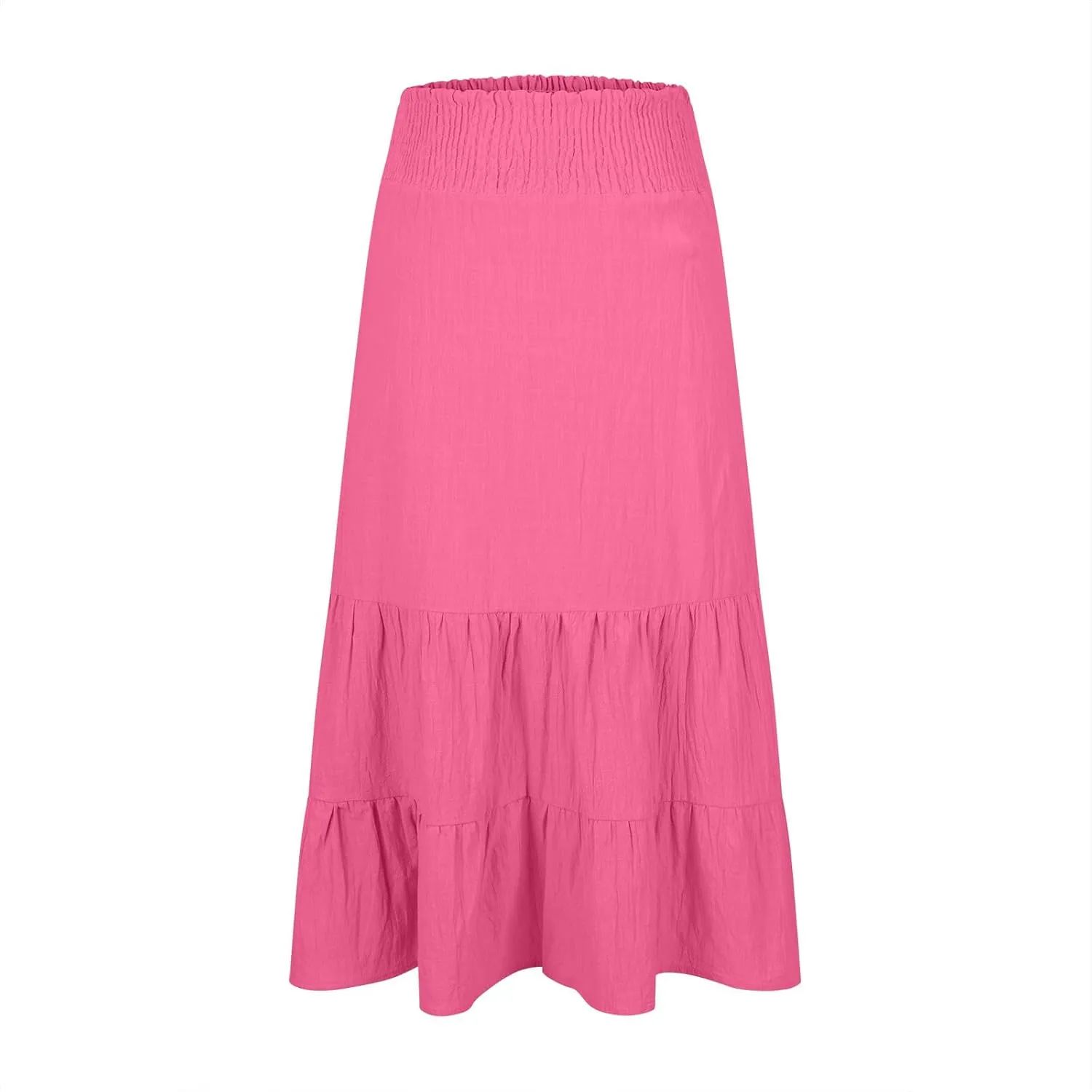 Maxi Skirts for Women Summer Boho Elastic High Waist Pleated Ruffle Tiered Skorts Casual Fashion Solid Flowy Skirt