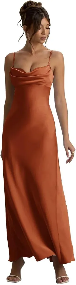 Maxianever Satin Bridesmaid Dresses 2025 Long Ruffled Bodycon Prom Party Gowns for Women
