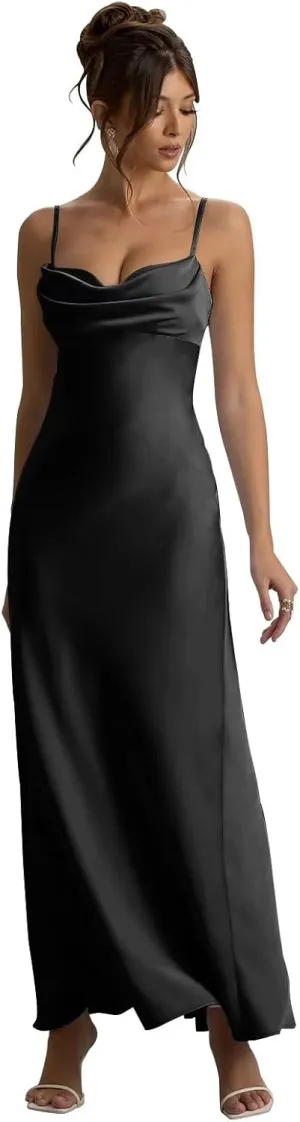 Maxianever Satin Bridesmaid Dresses 2025 Long Ruffled Bodycon Prom Party Gowns for Women