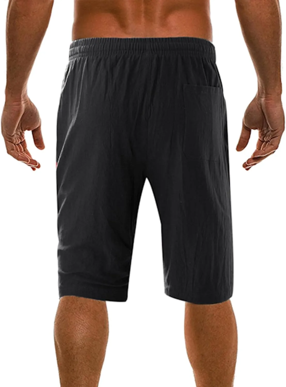 Men's Casual Cotton Linen Shorts Flat Front Trendy Drawstring Beach Shorts Lightweight Stretch Waistband Shorts with Pockets