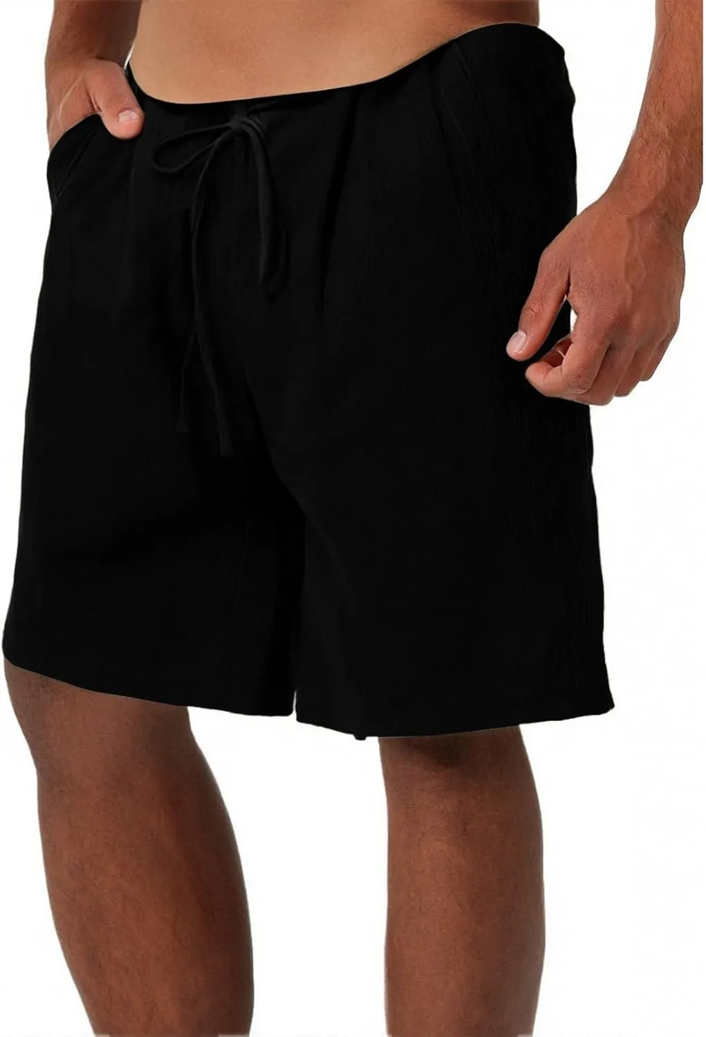 Men's Casual Drawstring Shorts Cotton Linen Loose Fit Breathable Shorts Summer Solid Color Lightweight Sweatpants