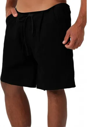 Men's Casual Drawstring Shorts Cotton Linen Loose Fit Breathable Shorts Summer Solid Color Lightweight Sweatpants