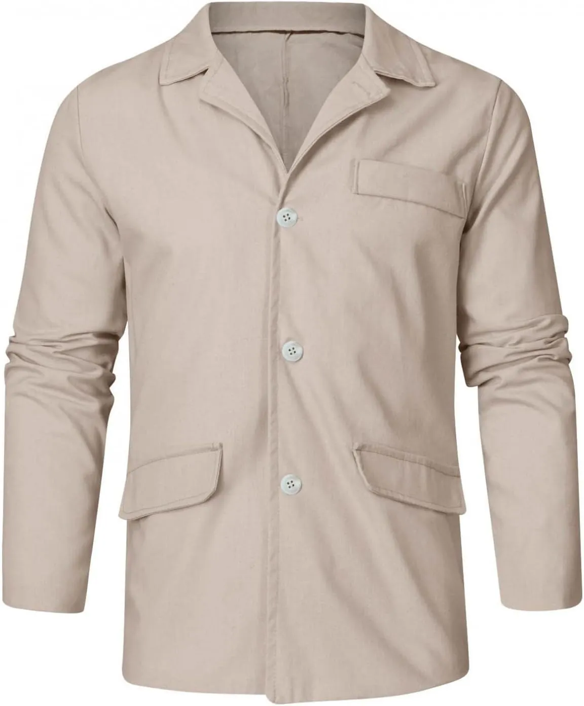Men's Casual Suit Blazer Jackets Lightweight Linen Notched Collar Tailored Cardigan Tops Single-Breasted Sports Coats