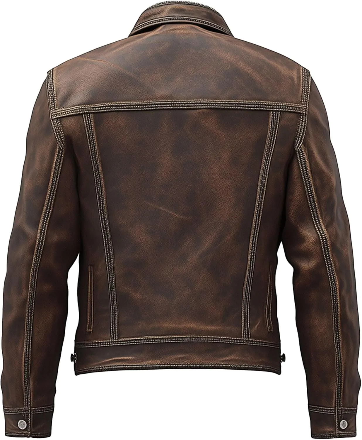 Mens Dark Brown Trucker Denim Style Jacket Multi Pocket Genuine Leather Jackets