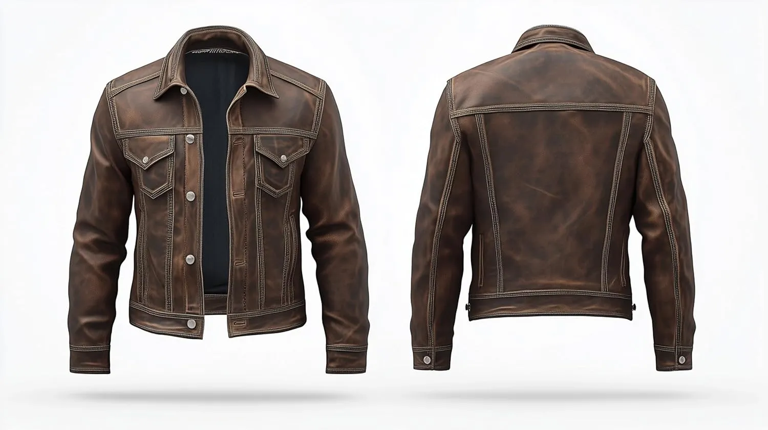 Mens Dark Brown Trucker Denim Style Jacket Multi Pocket Genuine Leather Jackets