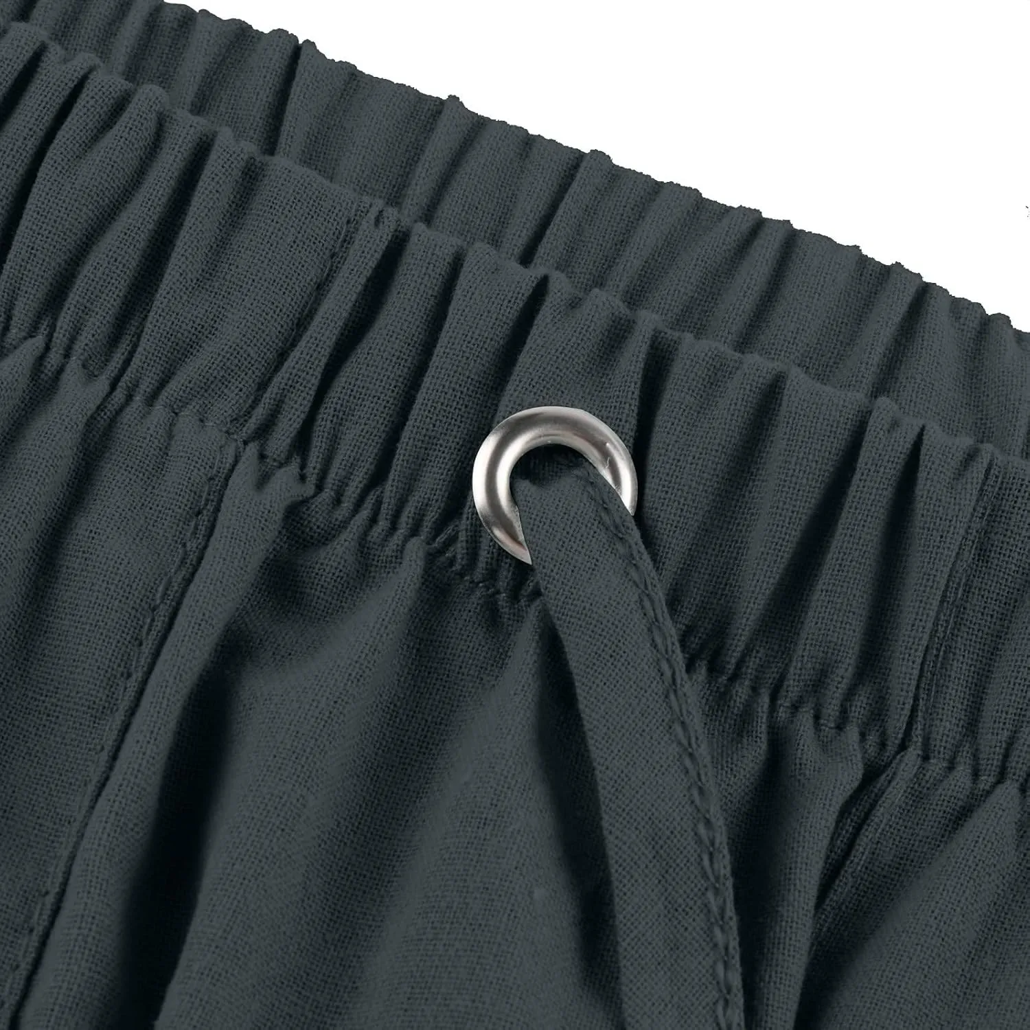 Mens Linen Shorts Casual Elastic Waist Drawstring Lightweight Summer Beach Golf Shorts with Pockets