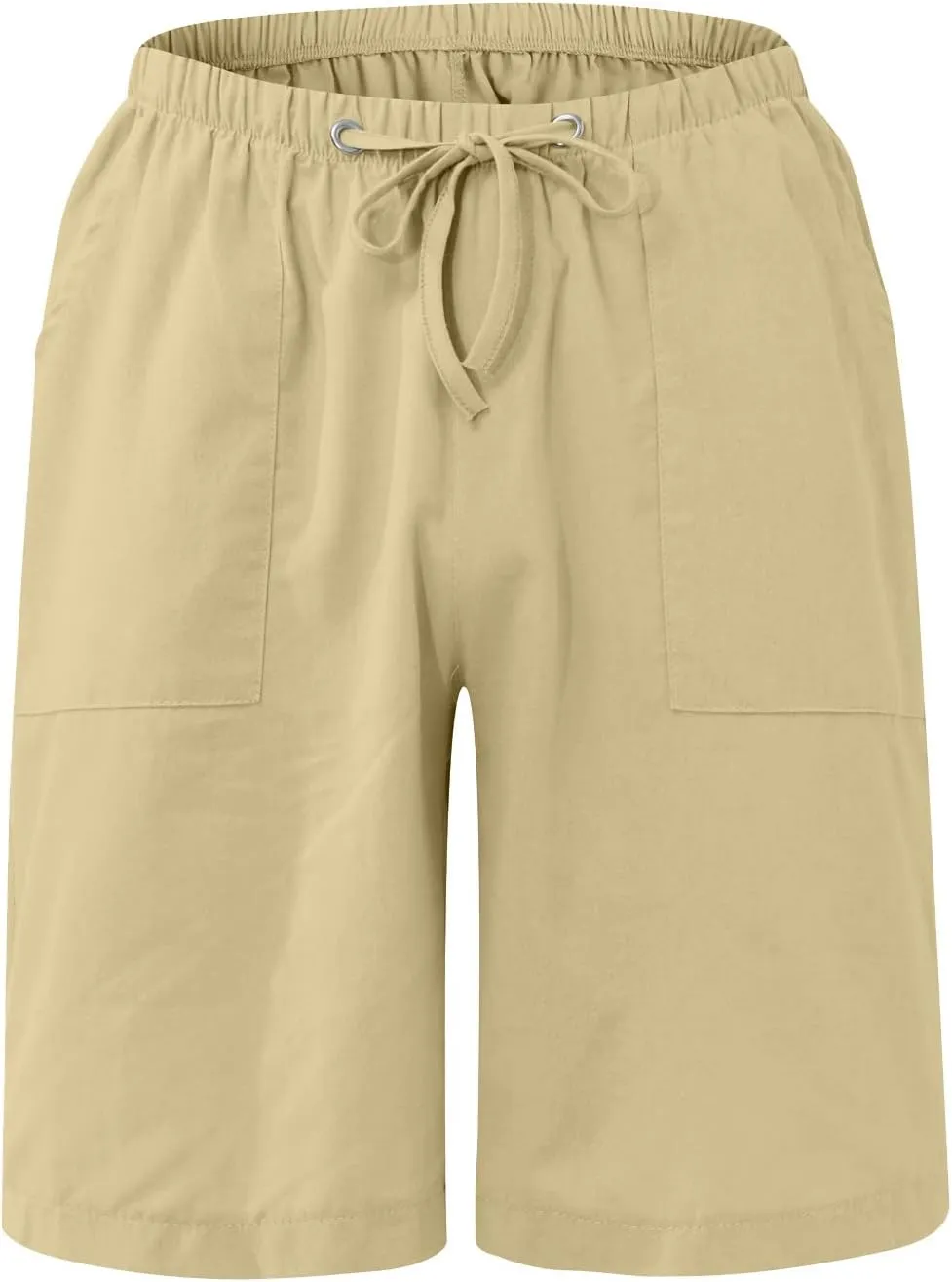 Mens Linen Shorts Casual Elastic Waist Drawstring Lightweight Summer Beach Golf Shorts with Pockets