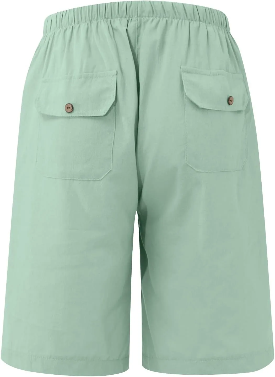 Mens Linen Shorts Casual Elastic Waist Drawstring Lightweight Summer Beach Golf Shorts with Pockets