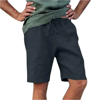 Mens Linen Shorts Casual Elastic Waist Drawstring Lightweight Summer Beach Golf Shorts with Pockets