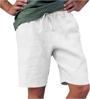 Mens Linen Shorts Casual Elastic Waist Drawstring Lightweight Summer Beach Golf Shorts with Pockets