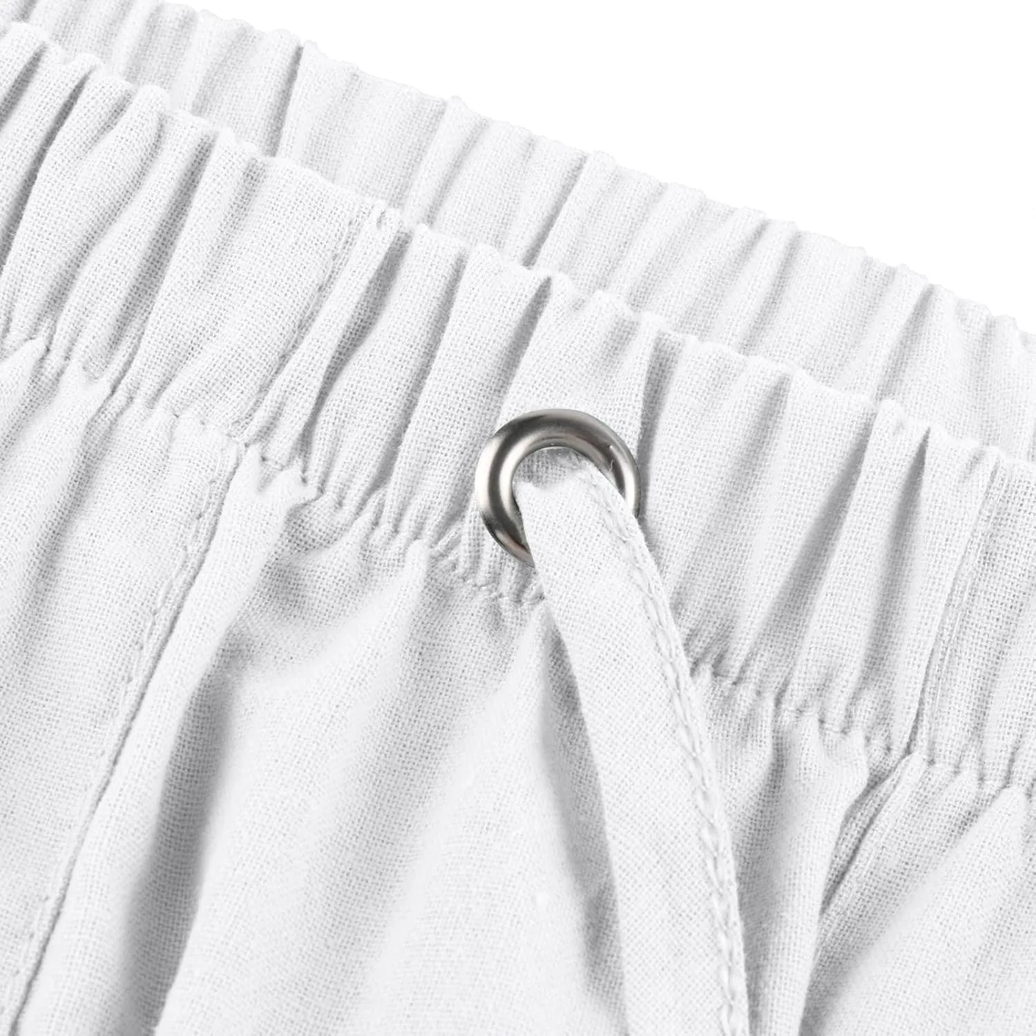 Mens Linen Shorts Casual Elastic Waist Drawstring Lightweight Summer Beach Golf Shorts with Pockets