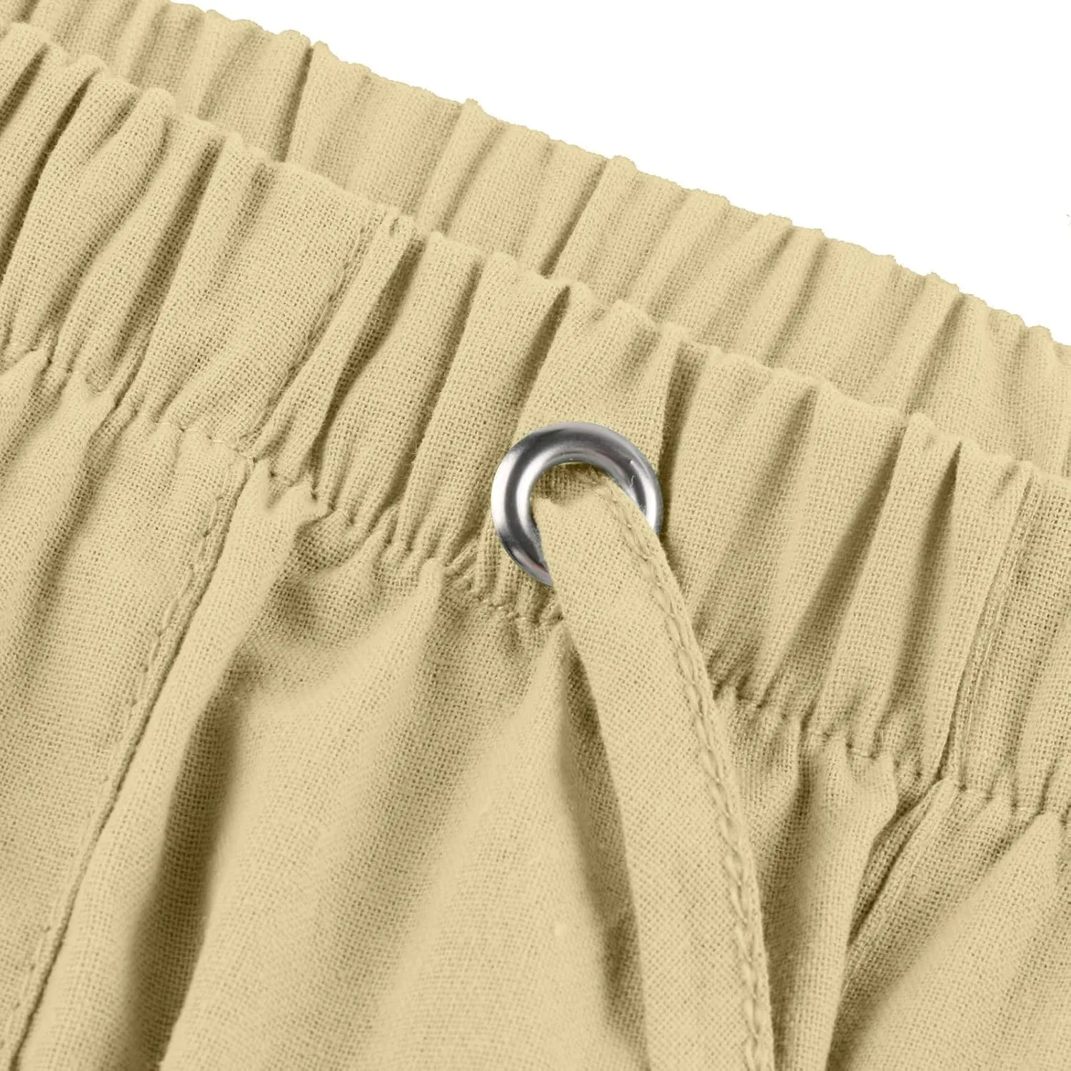 Mens Linen Shorts Casual Elastic Waist Drawstring Lightweight Summer Beach Golf Shorts with Pockets