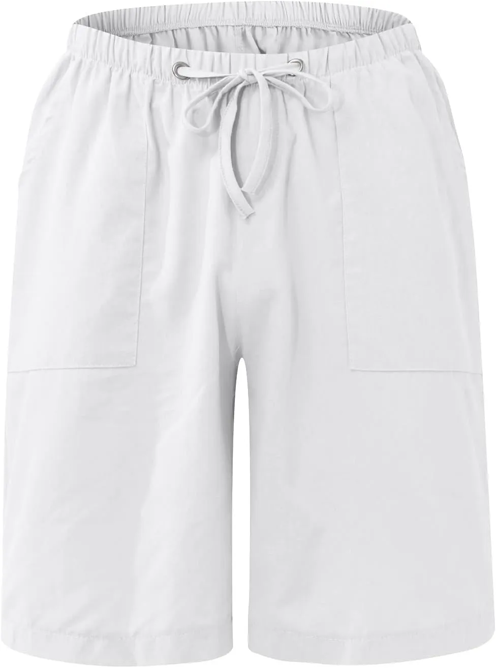 Mens Linen Shorts Casual Elastic Waist Drawstring Lightweight Summer Beach Golf Shorts with Pockets