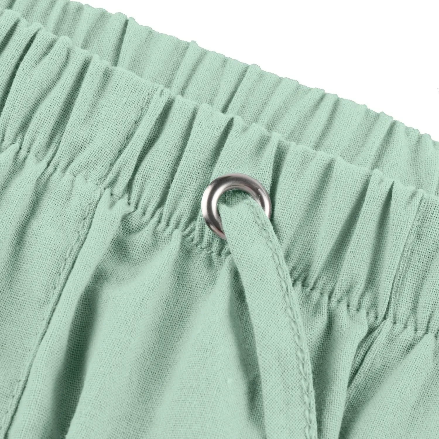 Mens Linen Shorts Casual Elastic Waist Drawstring Lightweight Summer Beach Golf Shorts with Pockets