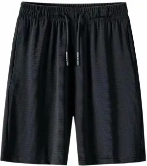 Men's Pajama Shorts Cotton Lounge Sleep Shorts Elastic Waist Sleepwear Pants with Pockets Black