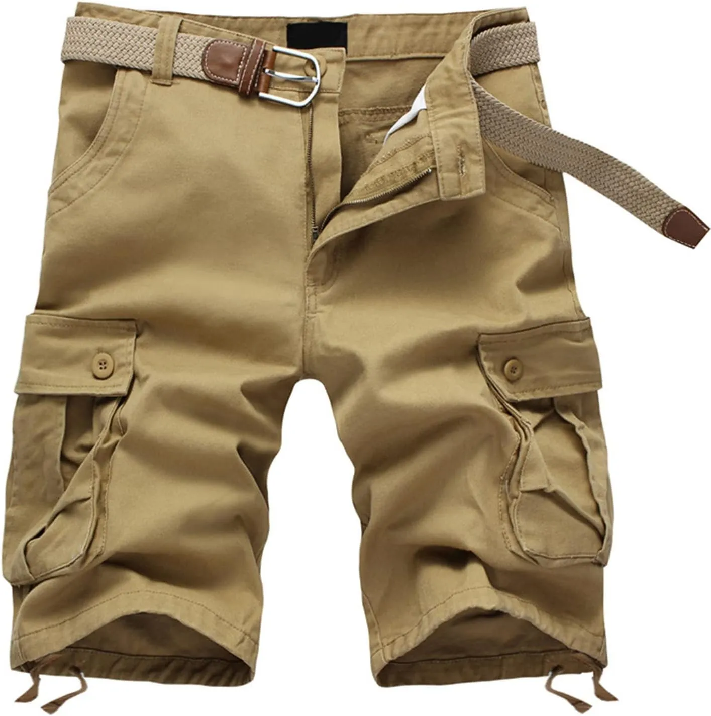 Mens Shorts 6 Inch Inseam Buckle Zipper Multi Pockets Cargo Shorts Regular Big & Tall Solid Work Utility Shorts