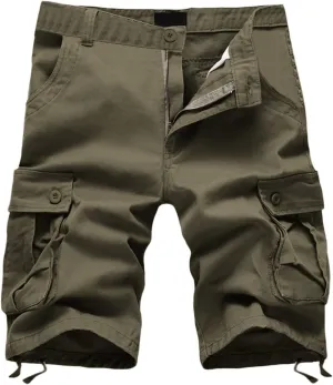 Mens Shorts 6 Inch Inseam Buckle Zipper Multi Pockets Cargo Shorts Regular Big & Tall Solid Work Utility Shorts