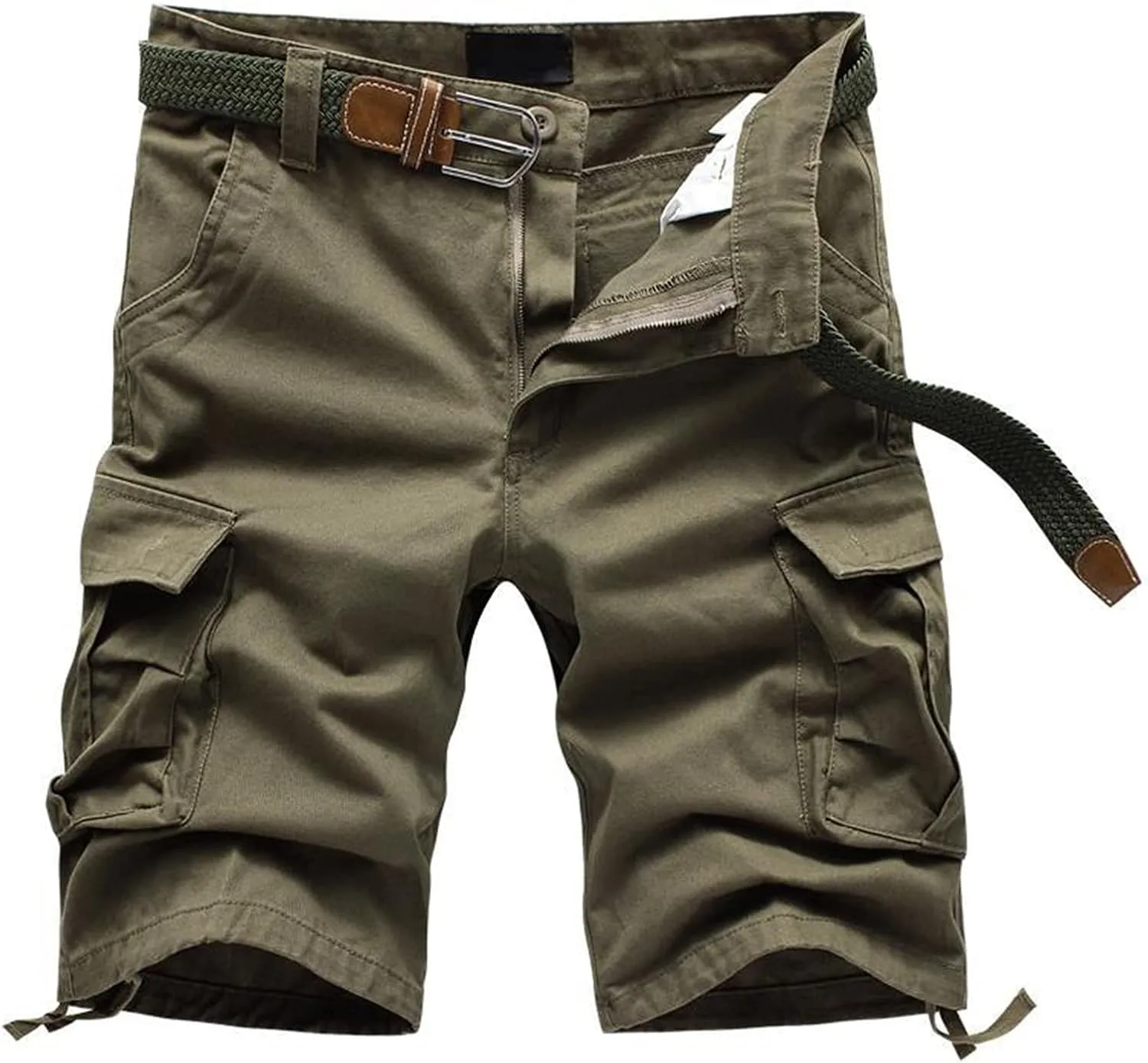 Mens Shorts 6 Inch Inseam Buckle Zipper Multi Pockets Cargo Shorts Regular Big & Tall Solid Work Utility Shorts