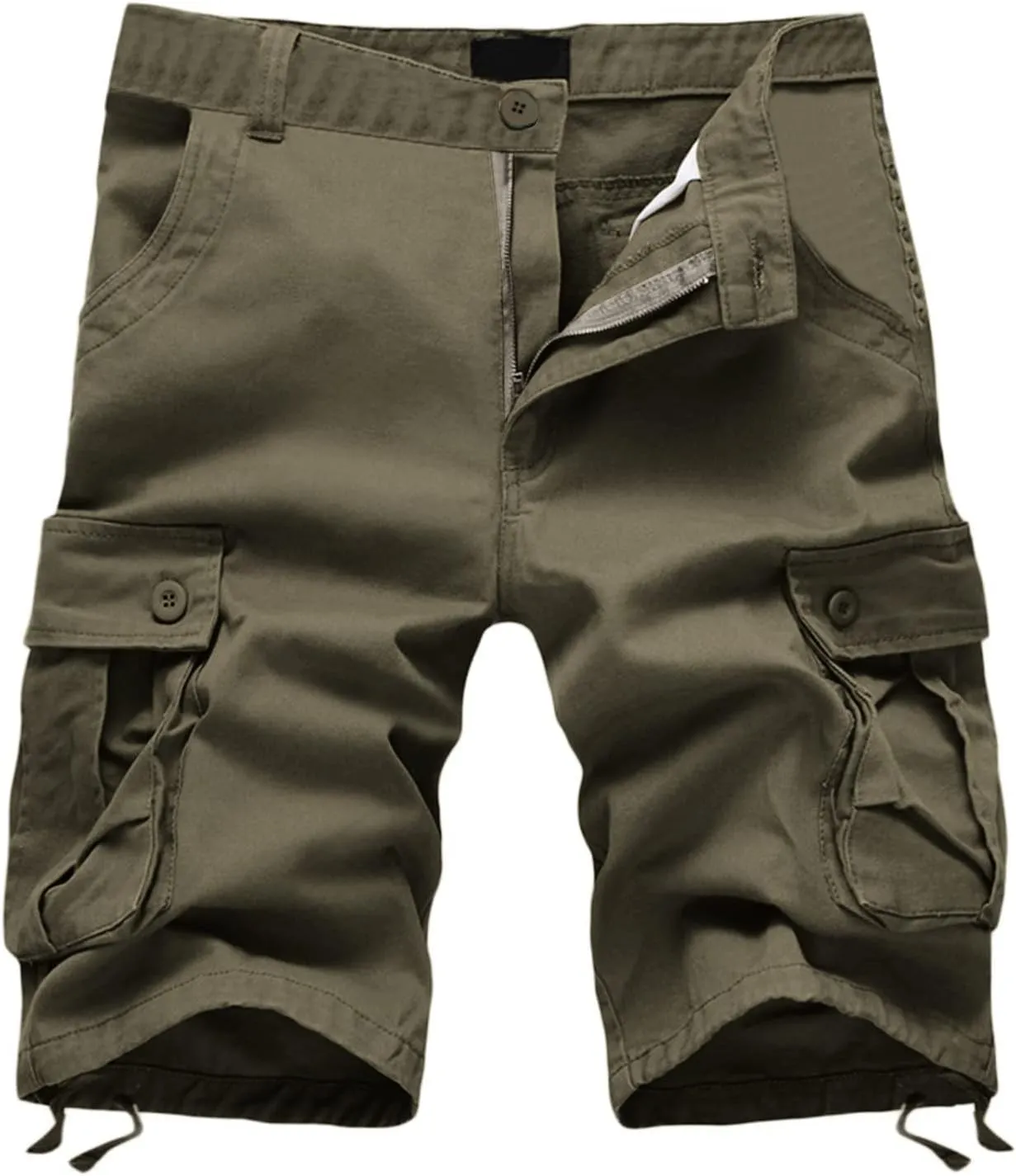 Mens Shorts 6 Inch Inseam Buckle Zipper Multi Pockets Cargo Shorts Regular Big & Tall Solid Work Utility Shorts