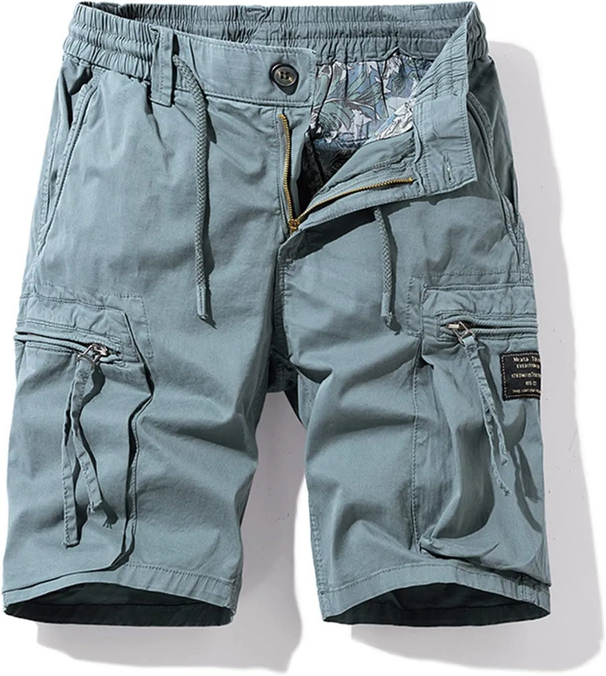 Mens Stretch Shorts Classic Fit Cotton Drawstring Multi Pockets Solid Cargo Shorts Fashion Work Tooling Shorts