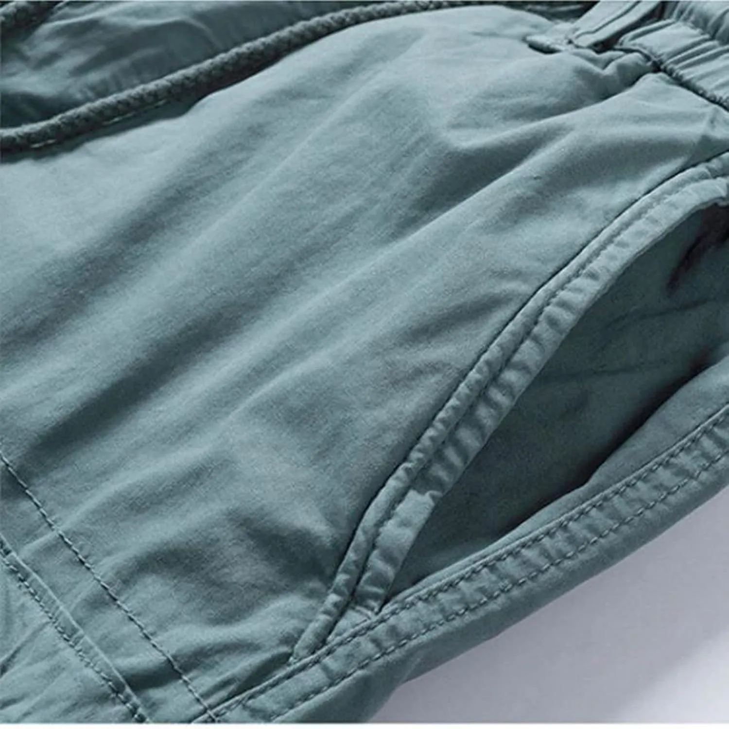 Mens Stretch Shorts Classic Fit Cotton Drawstring Multi Pockets Solid Cargo Shorts Fashion Work Tooling Shorts