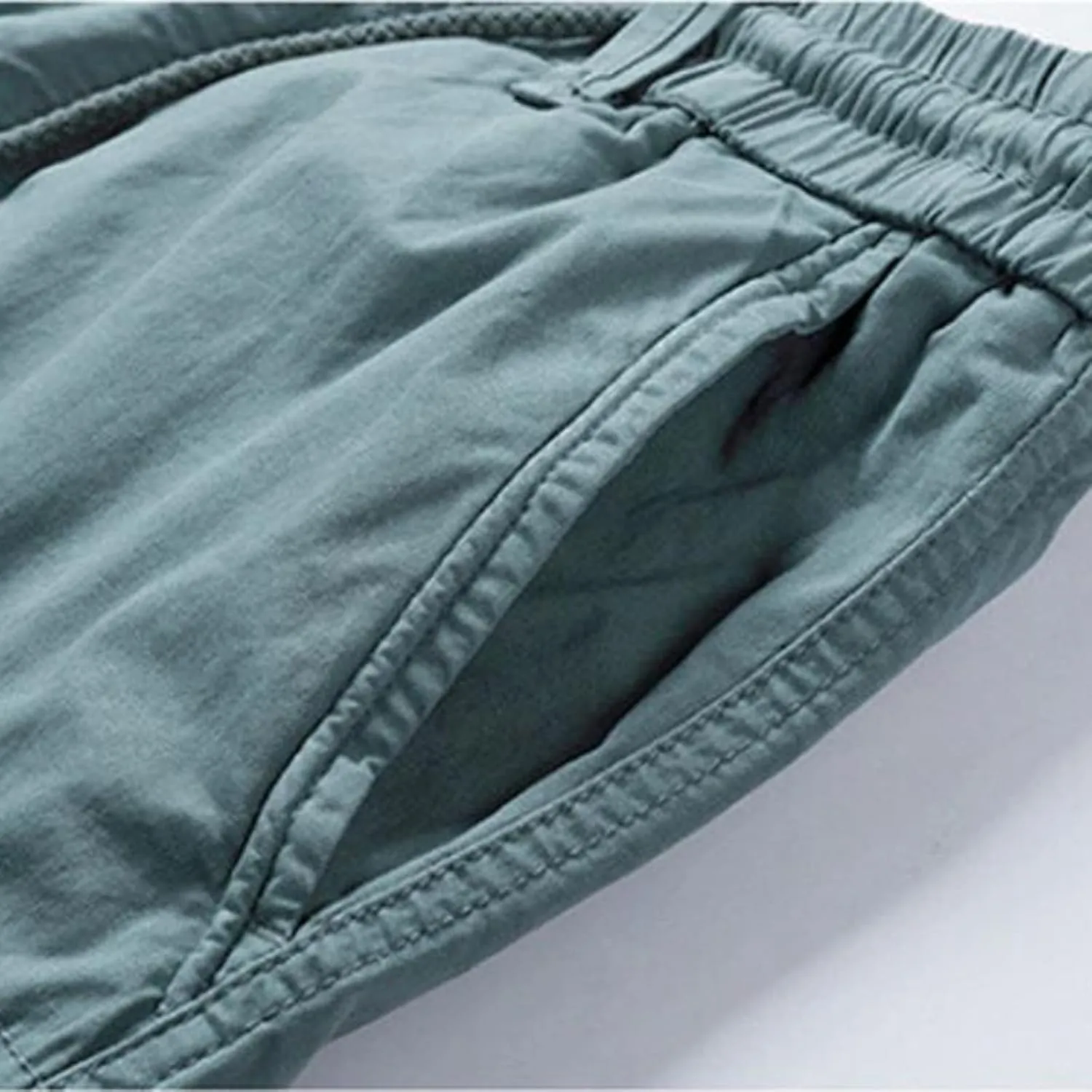 Mens Stretch Shorts Classic Fit Cotton Drawstring Multi Pockets Solid Cargo Shorts Fashion Work Tooling Shorts