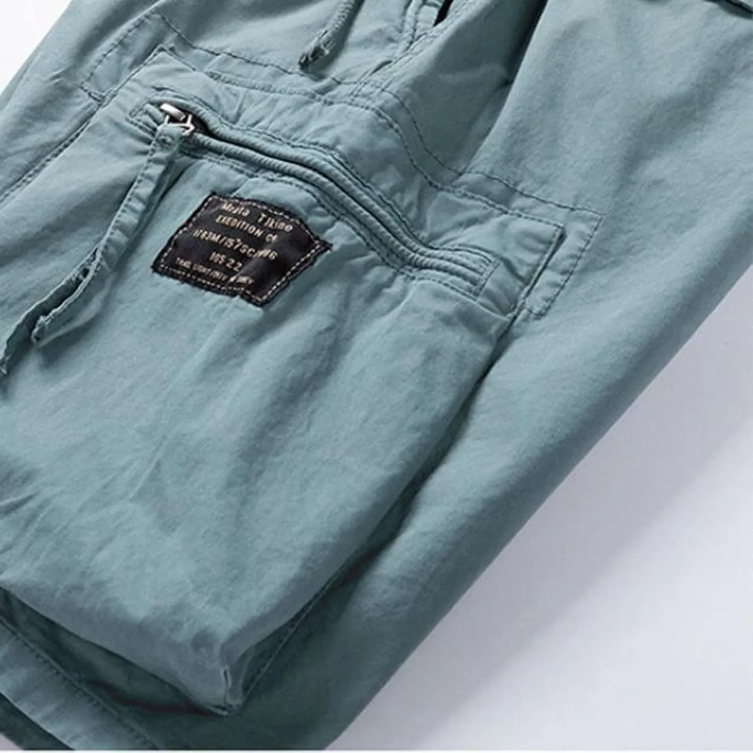 Mens Stretch Shorts Classic Fit Cotton Drawstring Multi Pockets Solid Cargo Shorts Fashion Work Tooling Shorts