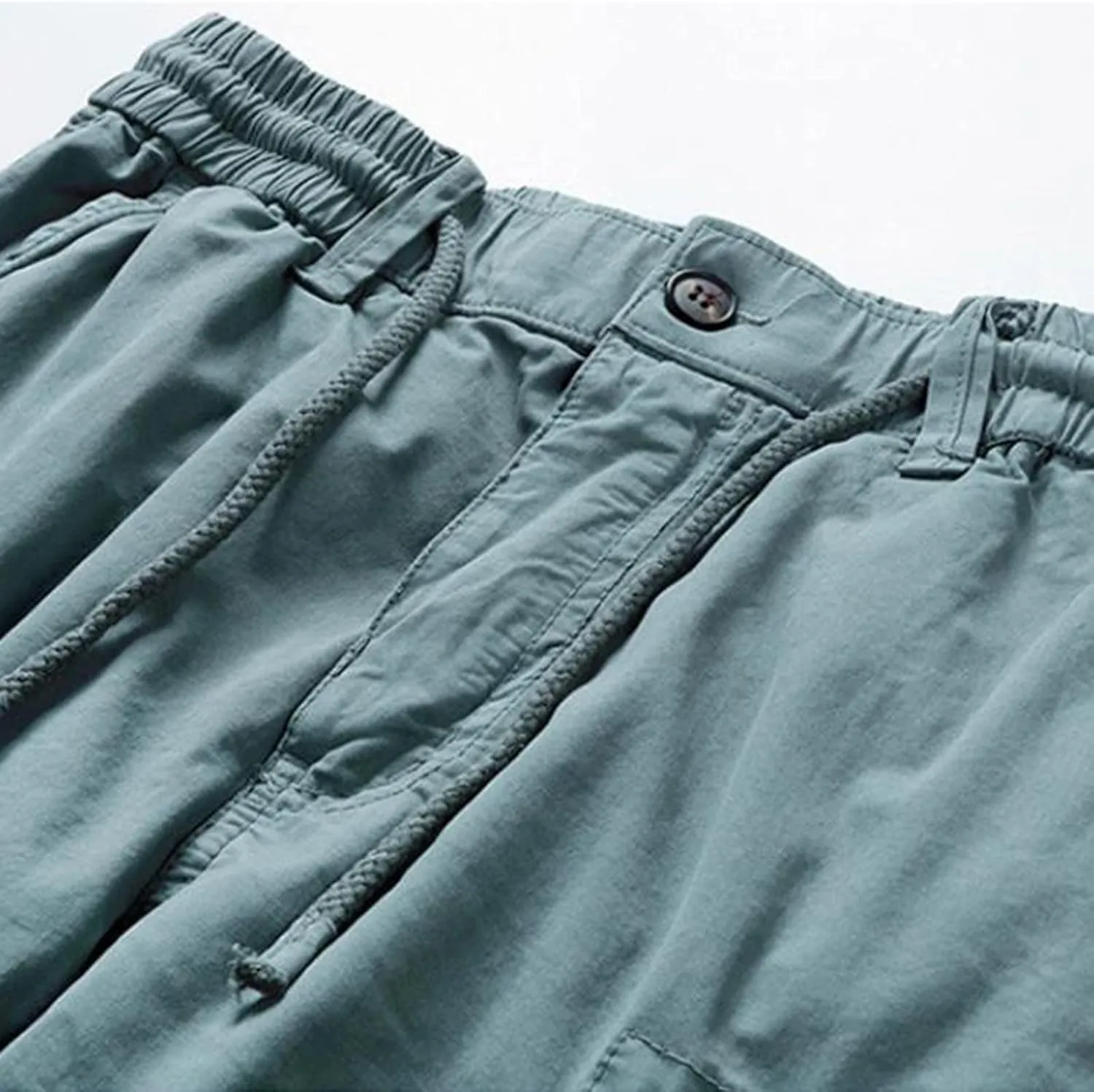 Mens Stretch Shorts Classic Fit Cotton Drawstring Multi Pockets Solid Cargo Shorts Fashion Work Tooling Shorts
