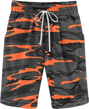 Men's Summer Beach Cotton Linen Shorts Lanyard Casual Knee Length Pants Sports Capris Shorts Trousers