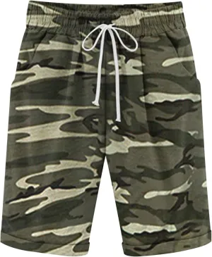 Men's Summer Beach Cotton Linen Shorts Lanyard Casual Knee Length Pants Sports Capris Shorts Trousers