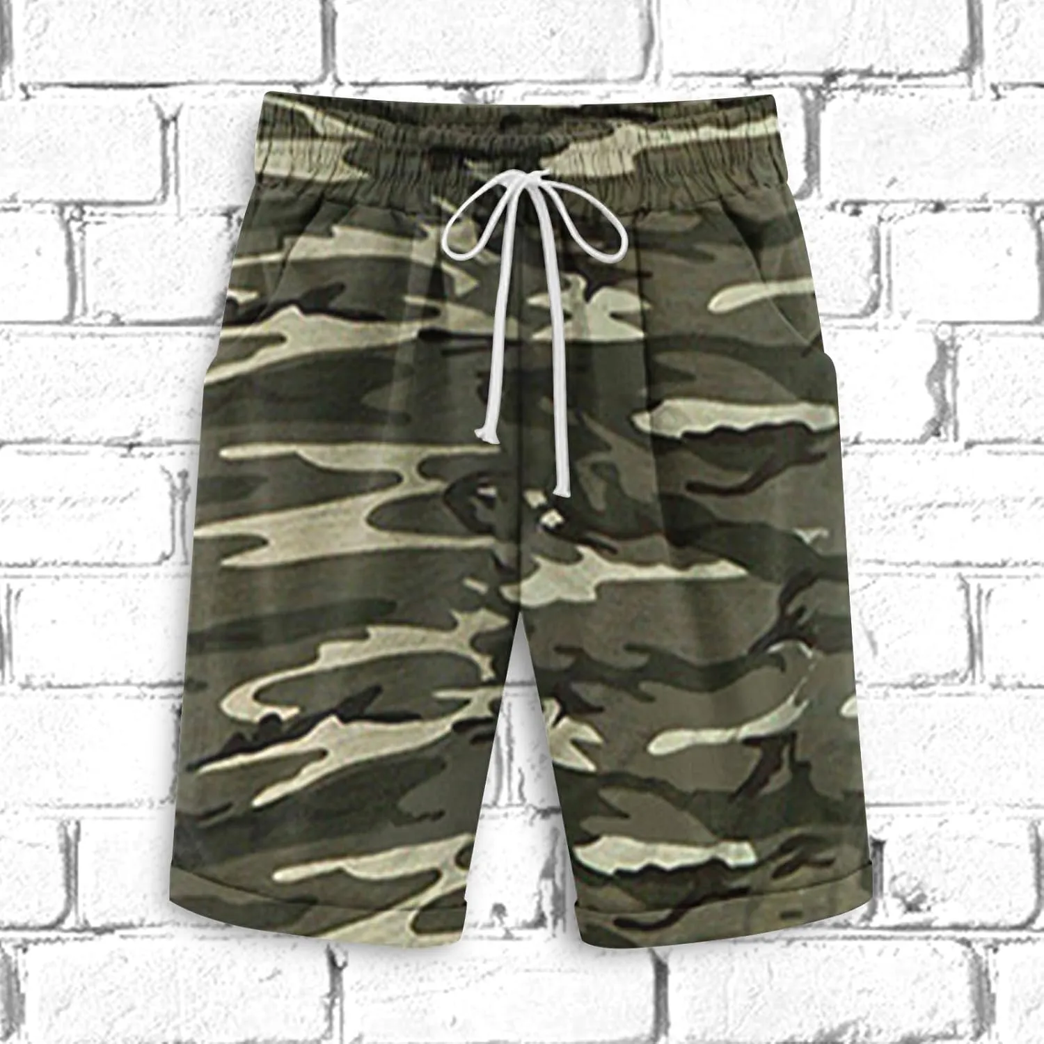Men's Summer Beach Cotton Linen Shorts Lanyard Casual Knee Length Pants Sports Capris Shorts Trousers