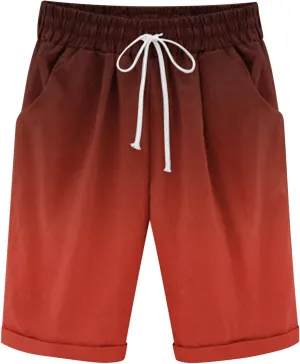 Men's Summer Beach Cotton Linen Shorts Lanyard Casual Knee Length Pants Sports Capris Shorts Trousers