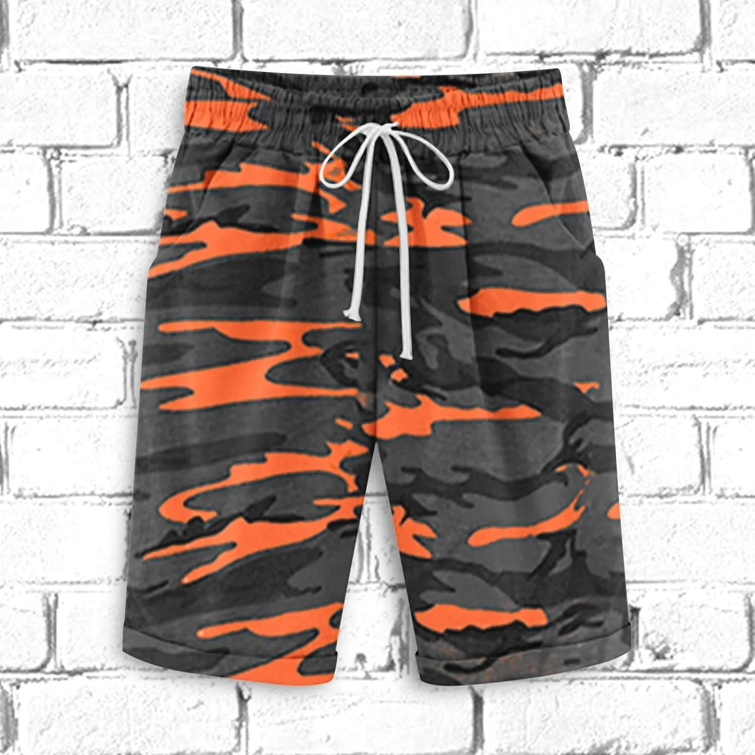 Men's Summer Beach Cotton Linen Shorts Lanyard Casual Knee Length Pants Sports Capris Shorts Trousers