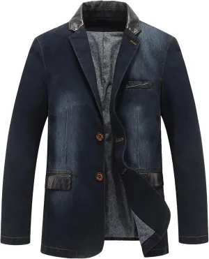 Men's Tailored Slim Denim Blazer Wrinkle Resistant Office Casual Jacket Multiple Color Choices