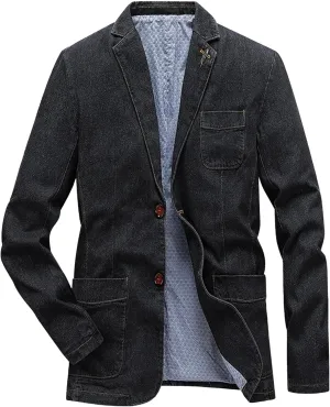 Men's Tailored Slim Denim Blazer Wrinkle Resistant Office Casual Jacket Multiple Color Choices