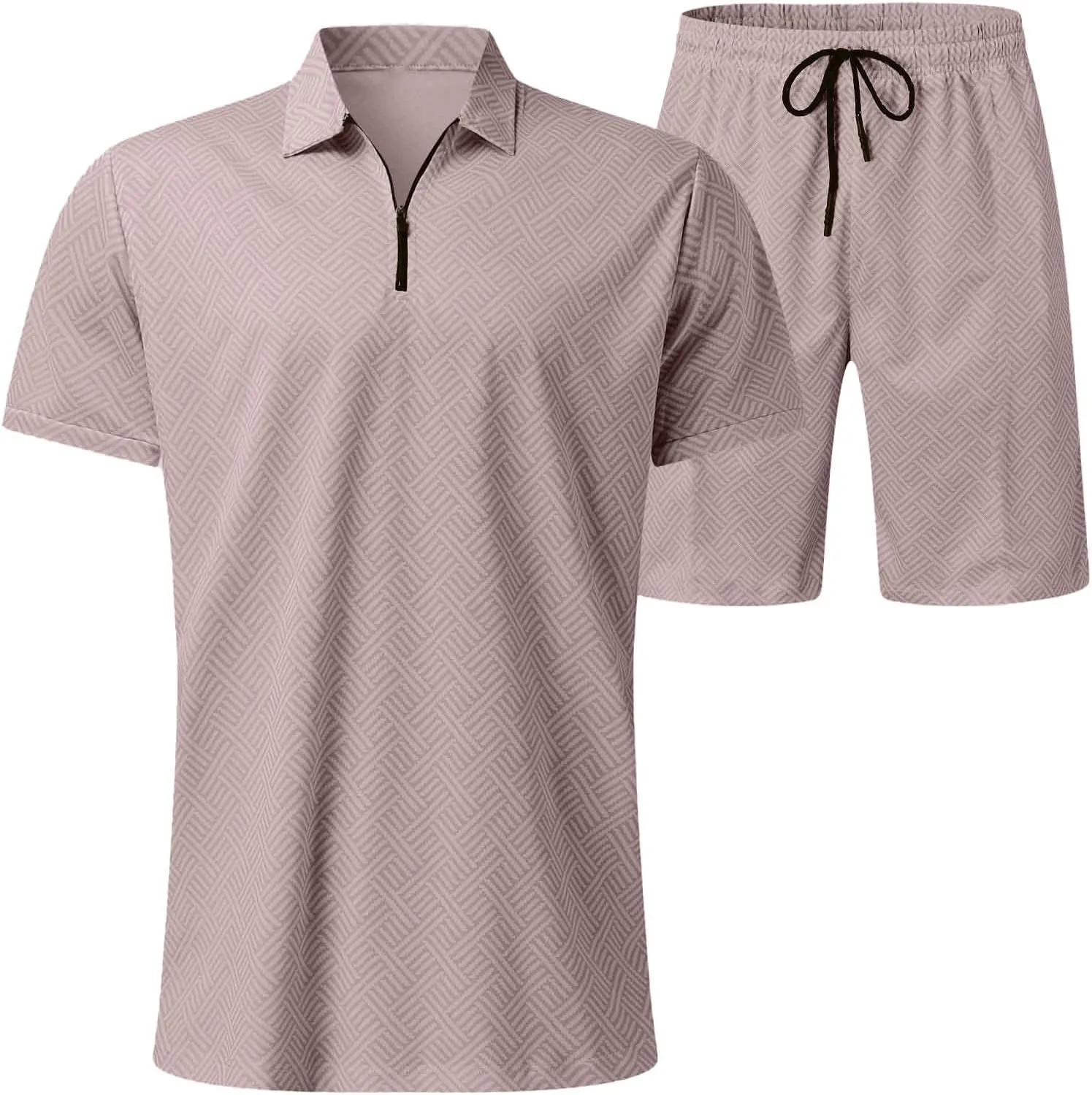 Men's Track Suits 2 Piece Striped Quarter Zipper Summer Sets Outfits Polo Shirt Breathable Casual Short Sleeve and Shorts Set
