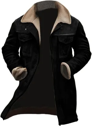 Men's Trench Coat Long Pea Coat Warm Buttons Coat Jacket Wool Long Sleeve Warm Coat Turn-down Collar Coat Vintage