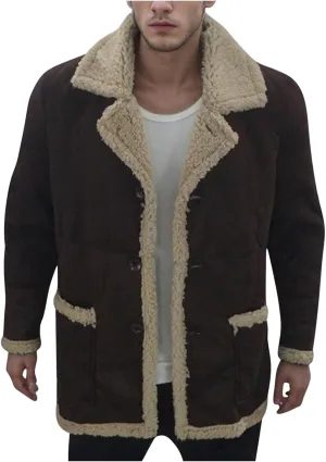 Men's Winter Jacket Fleece Lined Sherpa Jacket Warm Trucker Coat Thicken Overcoat Fashion Bomber Jacket Pea Coat
