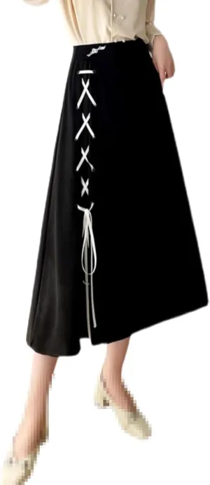 Mid-Length high-Waist A-line Flared Skirt for Women,Spring,Elastic Waist Long Skirt