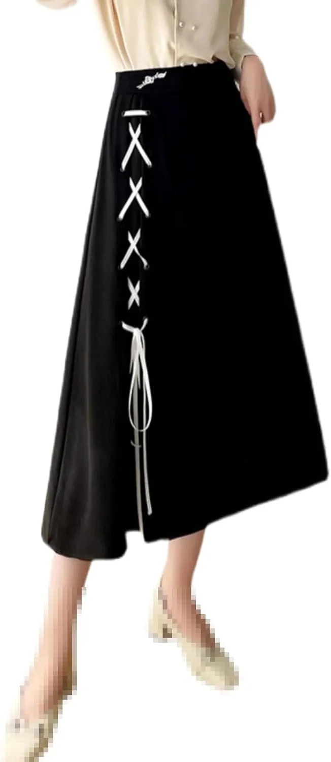 Mid-Length high-Waist A-line Flared Skirt for Women,Spring,Elastic Waist Long Skirt