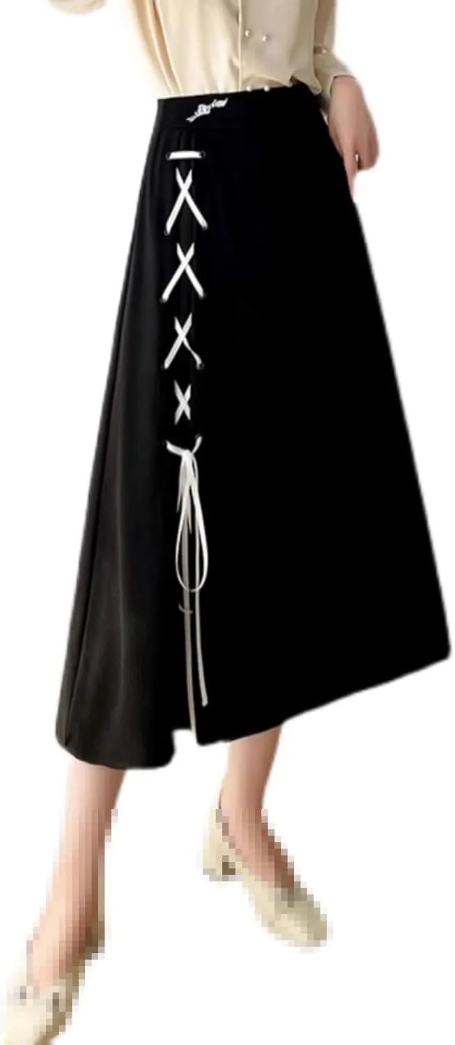 Mid-Length high-Waist A-line Flared Skirt for Women,Spring,Elastic Waist Long Skirt