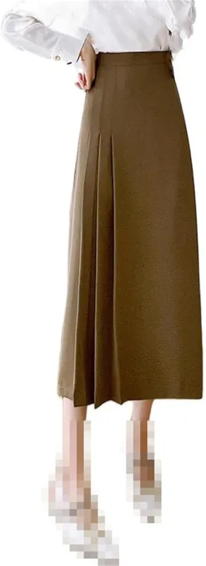 Mid-Length high-Waist Skirt for Women,Summer,A-line Pleated Flared Office Long Skirt