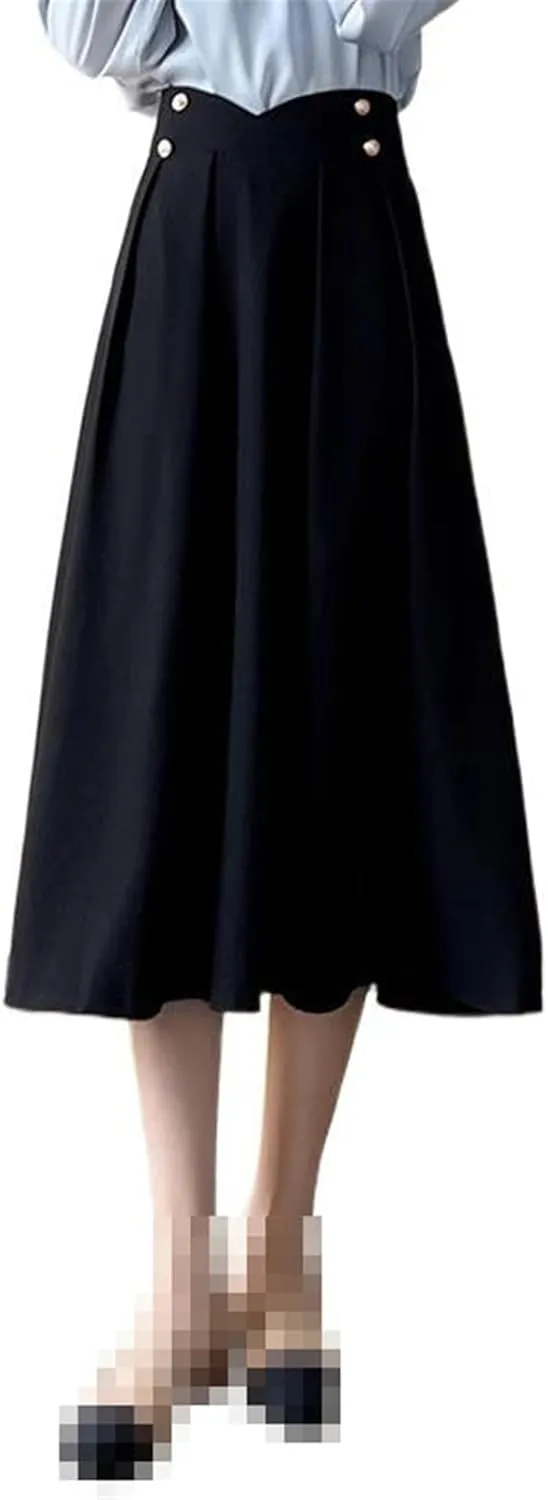 Mid-Length Office Skirt for Women,Spring,high-Waist Flared A-line Long Skirt